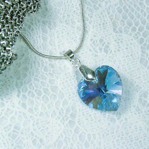 Cynthia Lynn "HEART'S DESIRE" Sterling Silver BLUE Swarovski Crystal Necklace